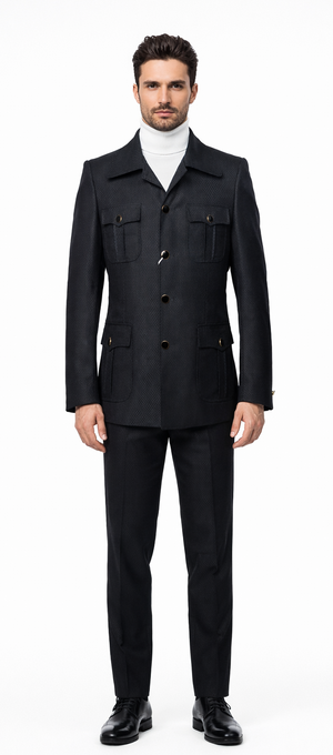 Rossi Man Casual Two Piece Black Color Suit