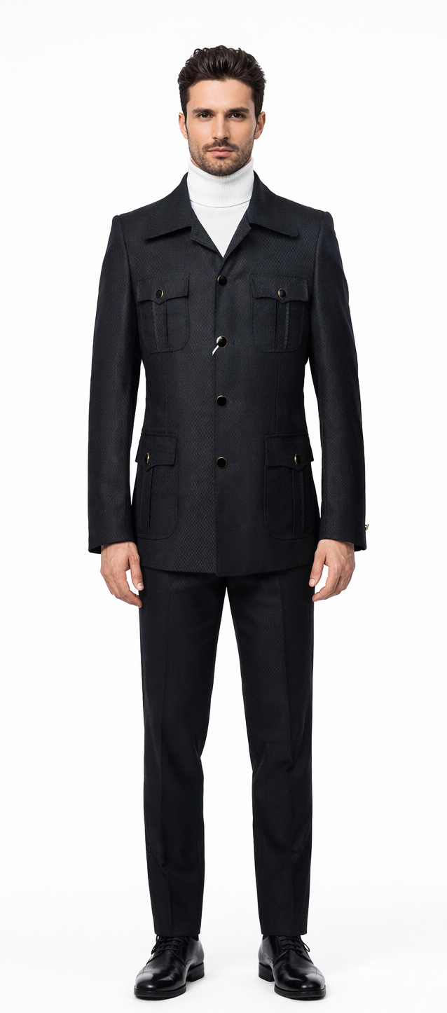 Rossi Man Casual Two Piece Black Color Suit