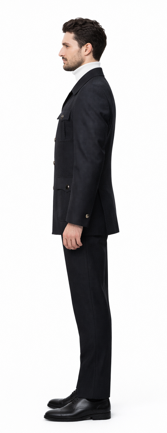 Rossi Man Casual Two Piece Black Color Suit