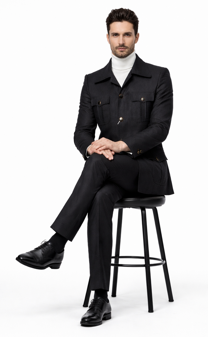 Rossi Man Casual Two Piece Black Color Suit