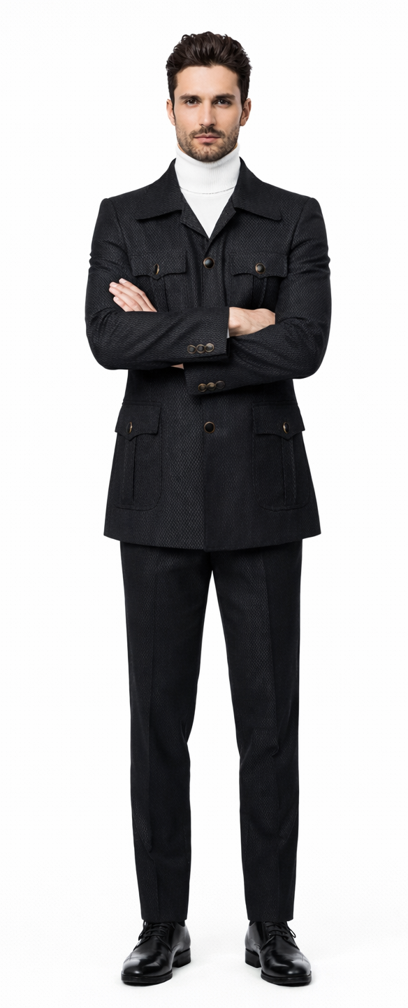 Rossi Man Casual Two Piece Black Color Suit