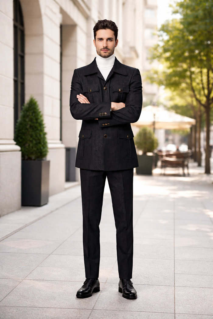 Rossi Man Casual Two Piece Black Color Suit