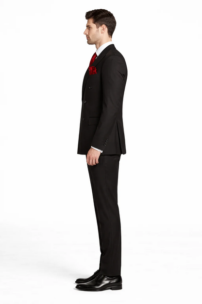 Rossiman Mens Formal Black Slim Fit Suit 3-Piece with Stylish Vest & Trousers