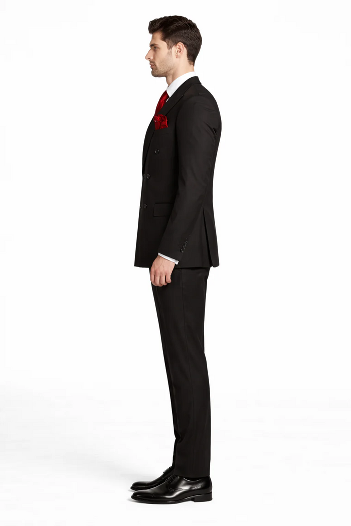 Rossiman Mens Formal Black Slim Fit Suit 3-Piece with Stylish Vest & Trousers