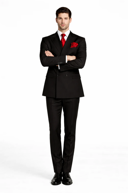Rossiman Mens Formal Black Slim Fit Suit 3-Piece with Stylish Vest & Trousers