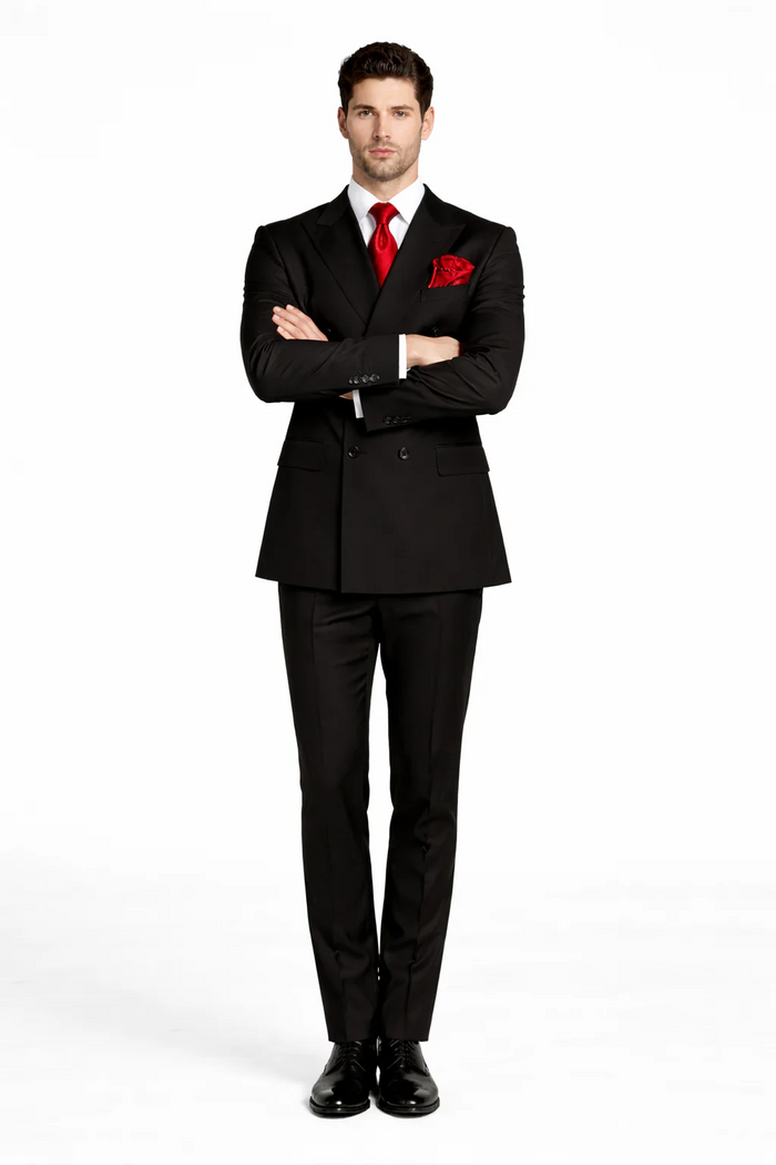 Rossiman Mens Formal Black Slim Fit Suit 3-Piece with Stylish Vest & Trousers