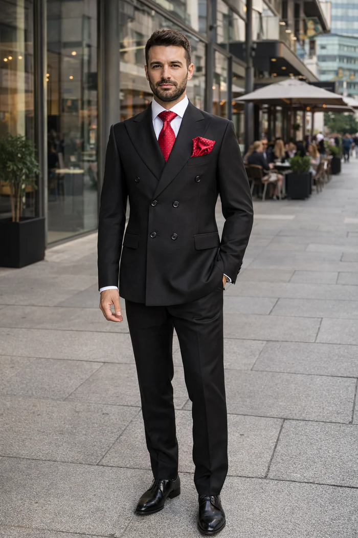 Rossiman Mens Formal Black Slim Fit Suit 3-Piece with Stylish Vest & Trousers