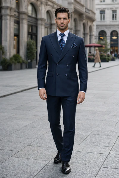 Rossiman Blue Men's Suit Double Breasted Slim Fit
