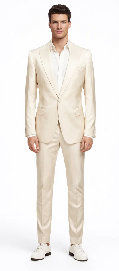Rossiman Men??s Cream Sateen Suit ?? Elegant Glossy Formalwear