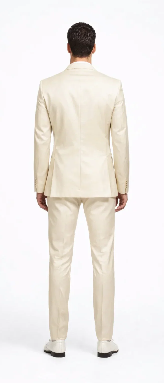 Rossiman Men??s Cream Sateen Suit ?? Elegant Glossy Formalwear