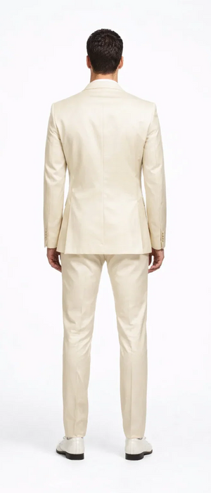 Rossiman Men's Cream Sateen Suit - Elegant Glossy Formalwear