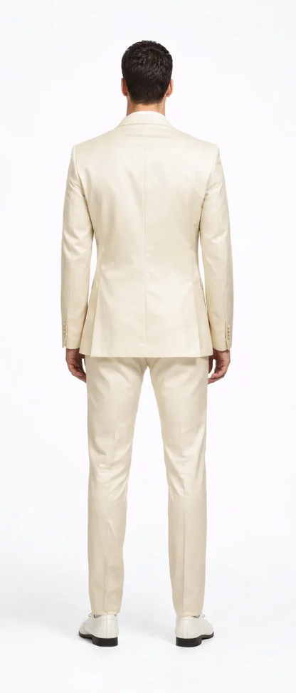 Rossiman Men??s Cream Sateen Suit ?? Elegant Glossy Formalwear