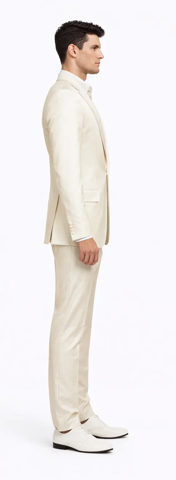 Rossiman Men??s Cream Sateen Suit ?? Elegant Glossy Formalwear