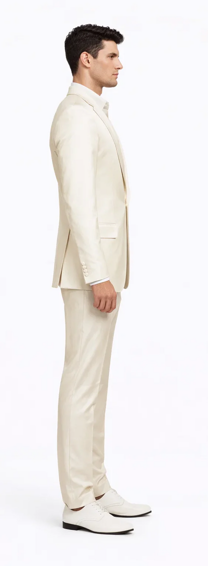 Rossiman Men??s Cream Sateen Suit ?? Elegant Glossy Formalwear