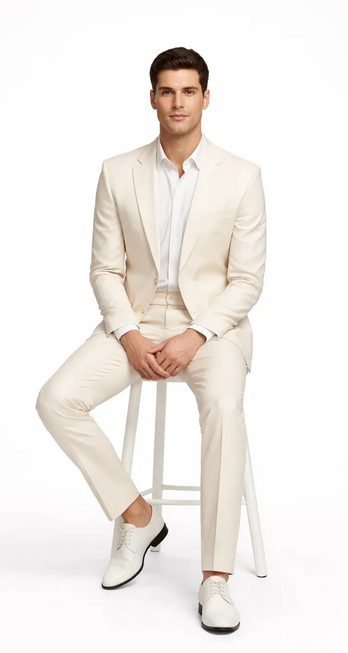 Rossiman Men's Cream Sateen Suit - Elegant Glossy Formalwear