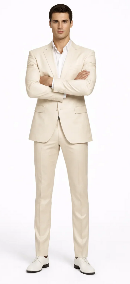 Rossiman Men??s Cream Sateen Suit ?? Elegant Glossy Formalwear