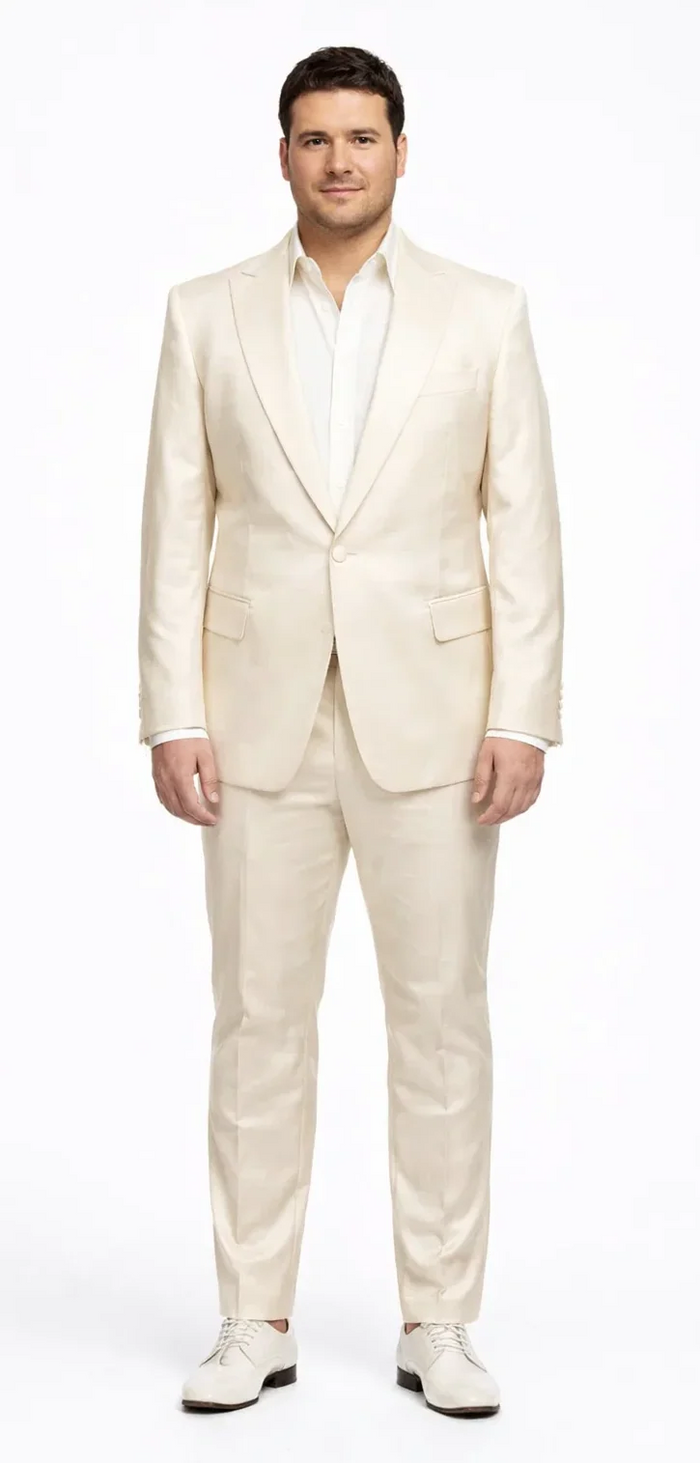 Rossiman Men's Cream Sateen Suit - Elegant Glossy Formalwear