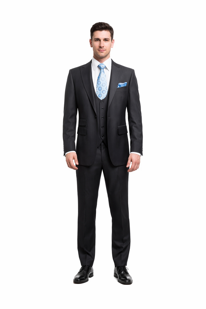 Rossiman Men's Dark Gray Slim Fit Suit Vested Flat Front Pants
