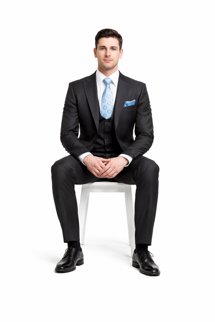 Rossiman Men's Dark Gray Slim Fit Suit Vested Flat Front Pants