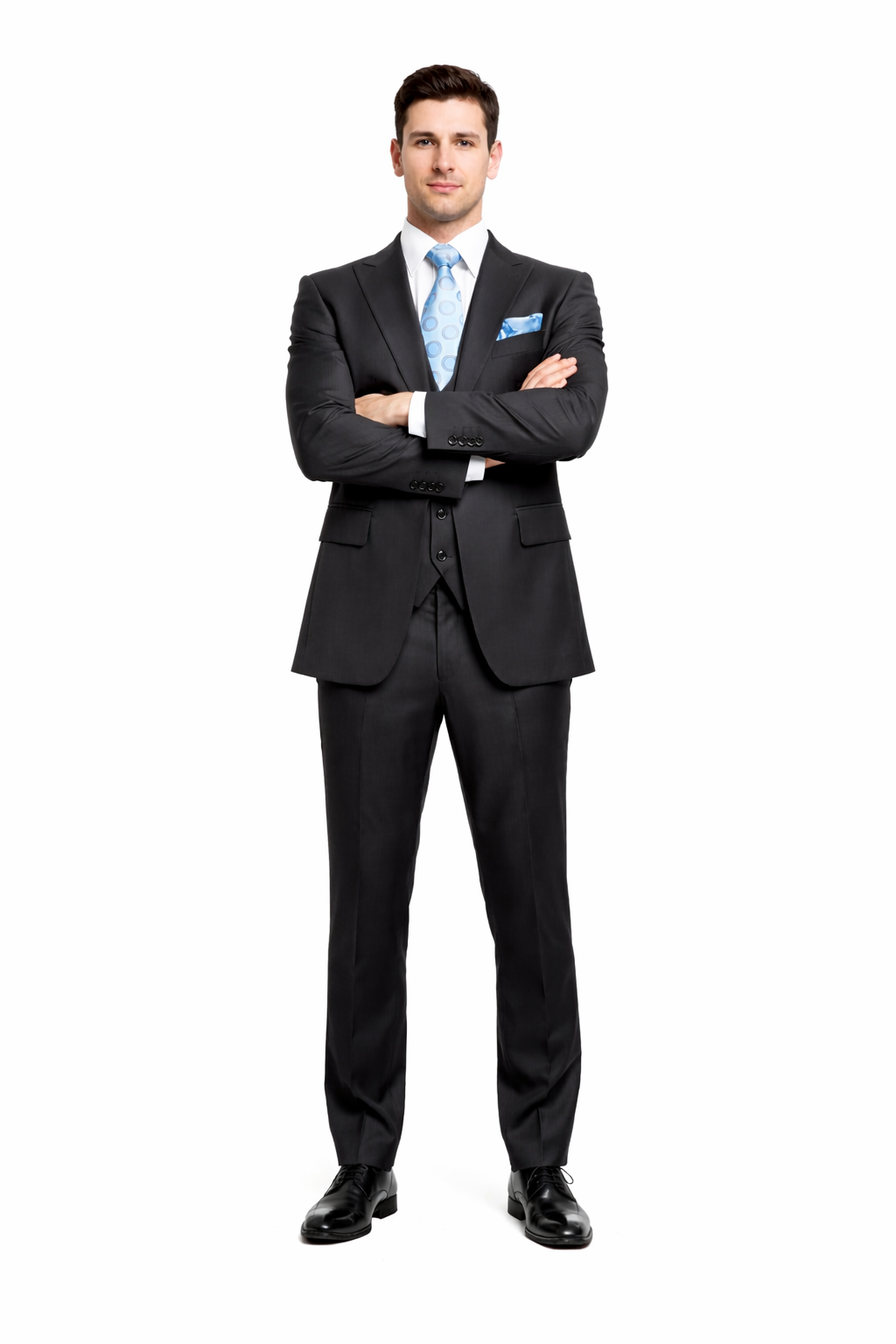 Rossiman Men's Dark Gray Slim Fit Suit ?? 3-Piece Vested Set with Flat Front Pants