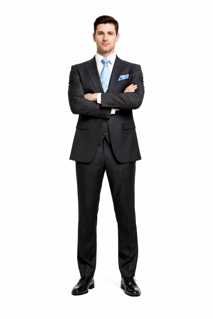 Rossiman Men's Dark Gray Slim Fit Suit Vested Flat Front Pants