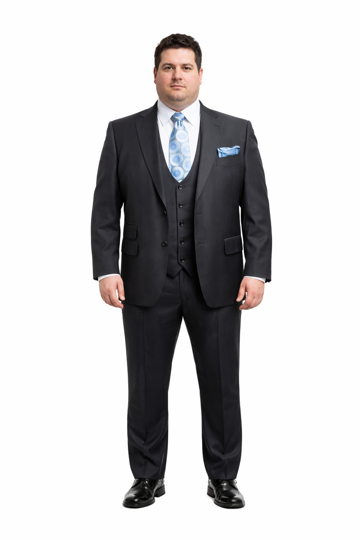 Rossiman Men's Dark Gray Slim Fit Suit Vested Flat Front Pants