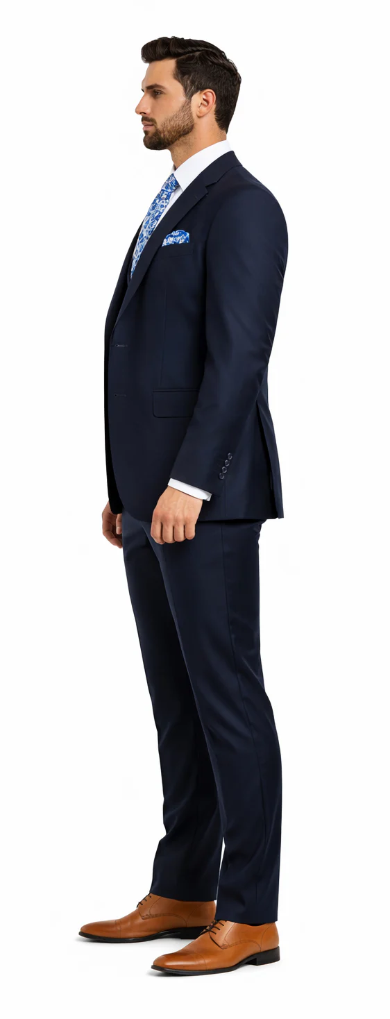 Rossiman Men's Formal Blue Suit - Slim Fit Design with Vest and Trousers