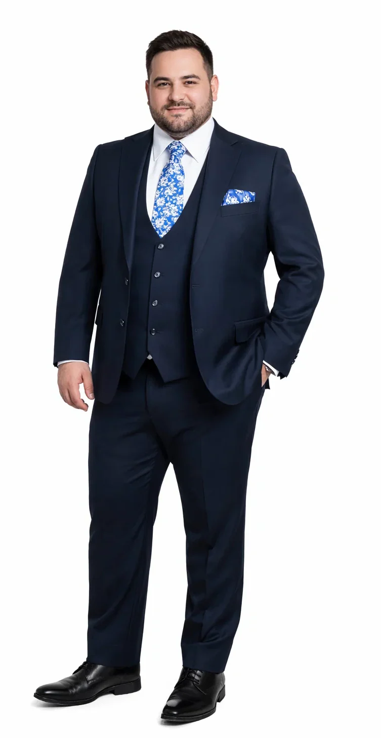 Rossiman Men's Formal Blue Suit - Slim Fit Design with Vest and Trousers