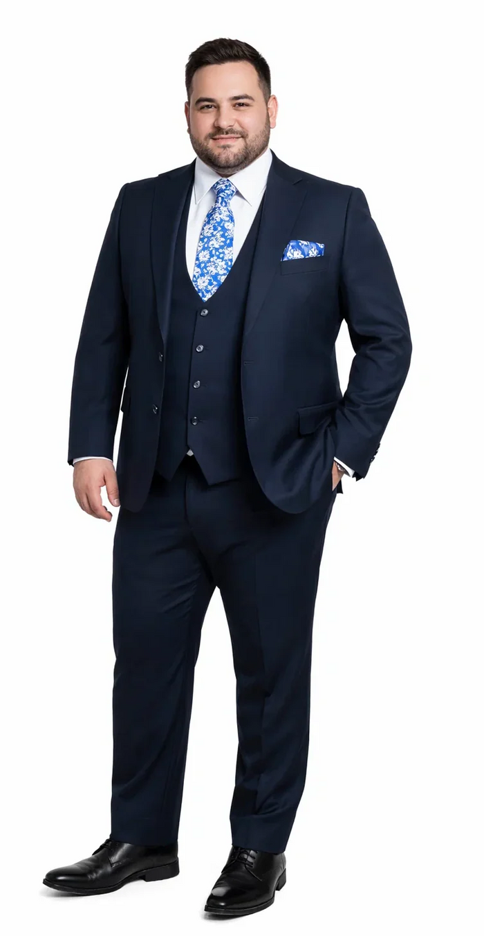 Rossiman Men's Formal Blue Suit - Slim Fit Design with Vest and Trousers