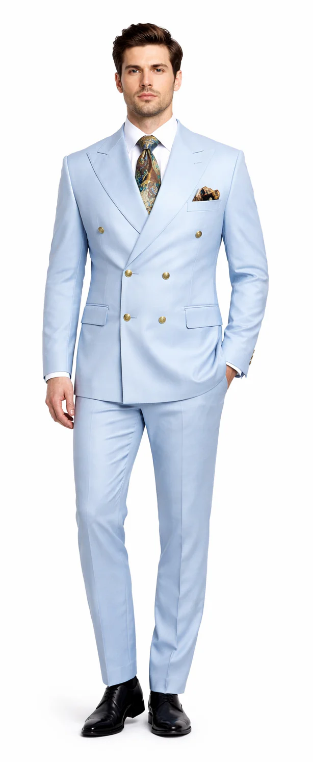 Rossiman Light Blue Men's Suit Double Breasted Slim Fit