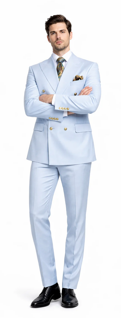 Rossiman Light Blue Men's Suit Double Breasted Slim Fit