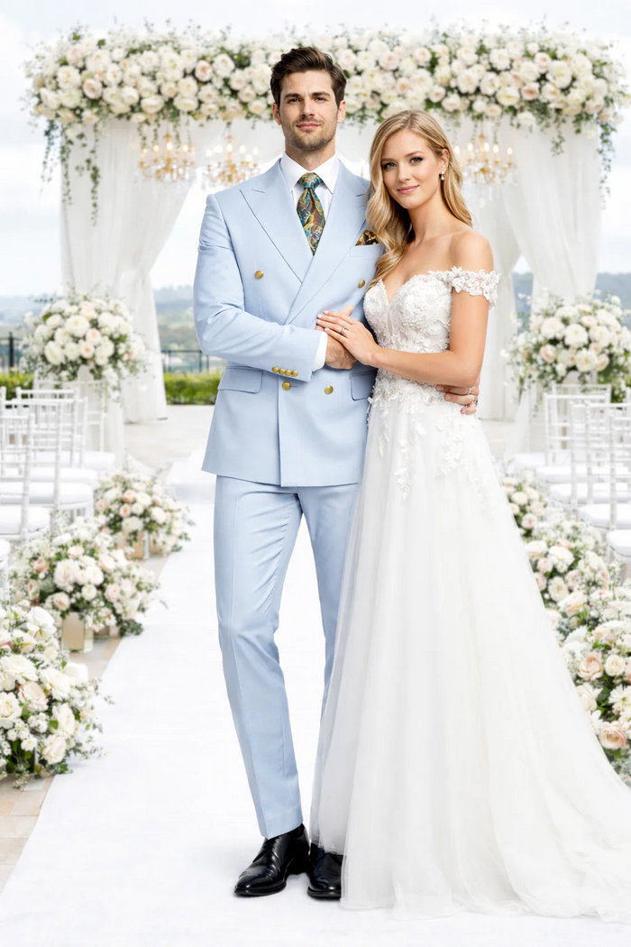 Rossiman Light Blue Men's Suit Double Breasted Slim Fit