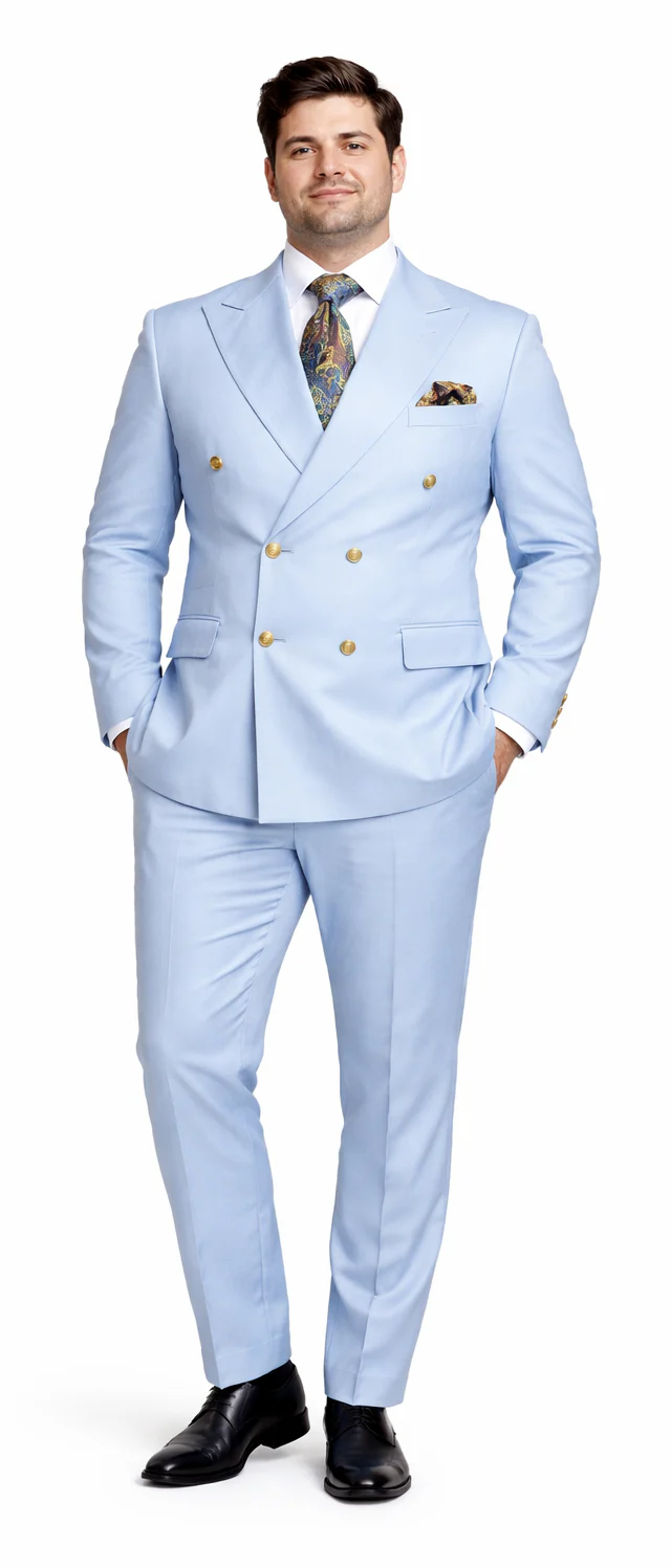 Rossiman Light Blue Men's Suit Double Breasted Slim Fit