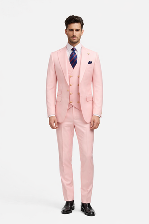 Rossiman Men's Pink Suit ?? 1-Button Peak Lapel Jacket & Double-Breasted Vest