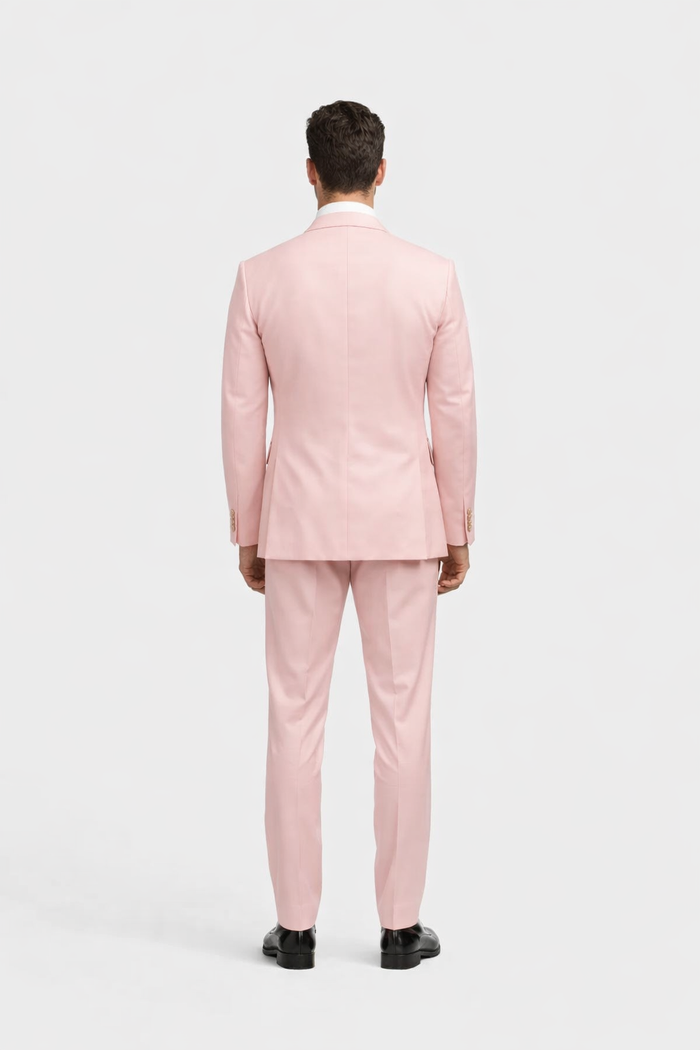 Rossiman Men's Pink Suit ?? 1-Button Peak Lapel Jacket & Double-Breasted Vest