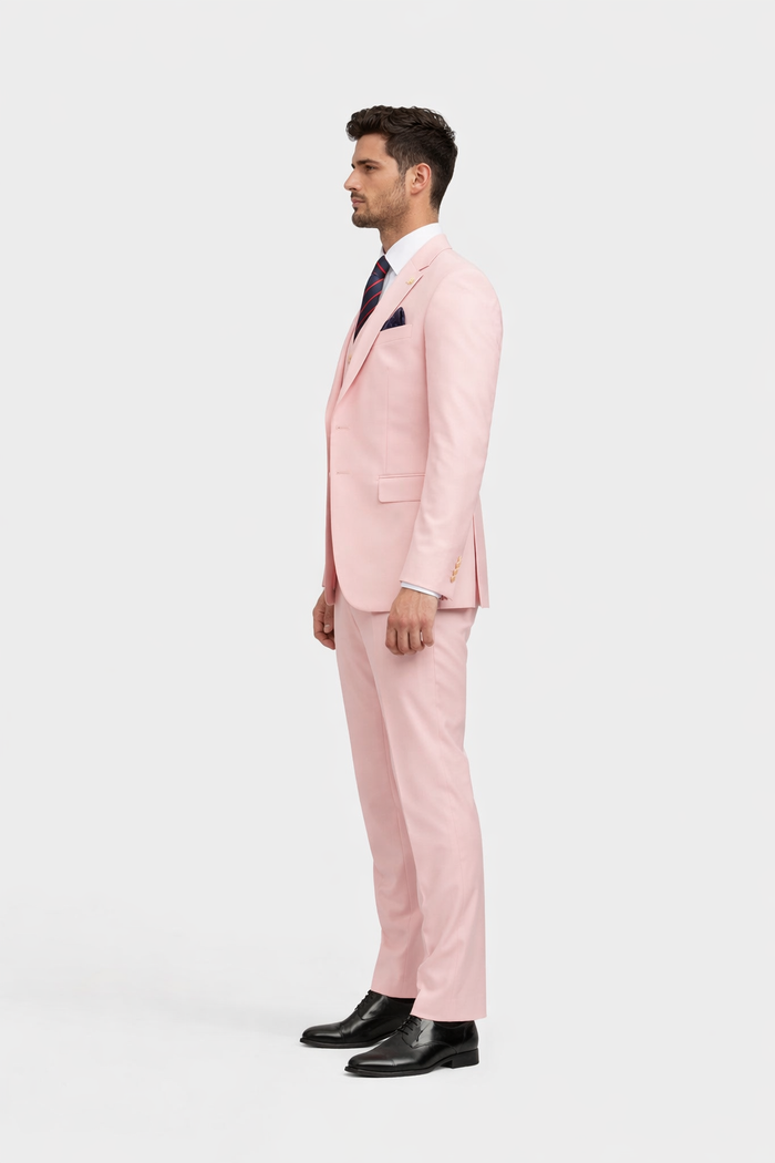 Rossiman Men's Pink Suit ?? 1-Button Peak Lapel Jacket & Double-Breasted Vest