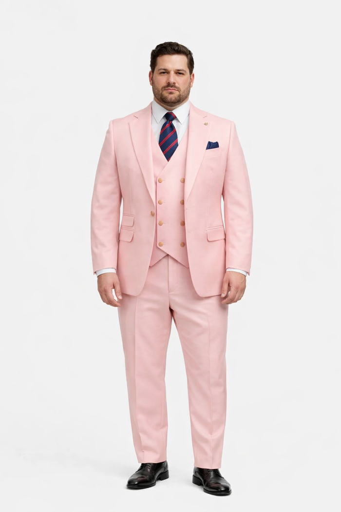 Rossiman Men's Pink Suit ?? 1-Button Peak Lapel Jacket & Double-Breasted Vest