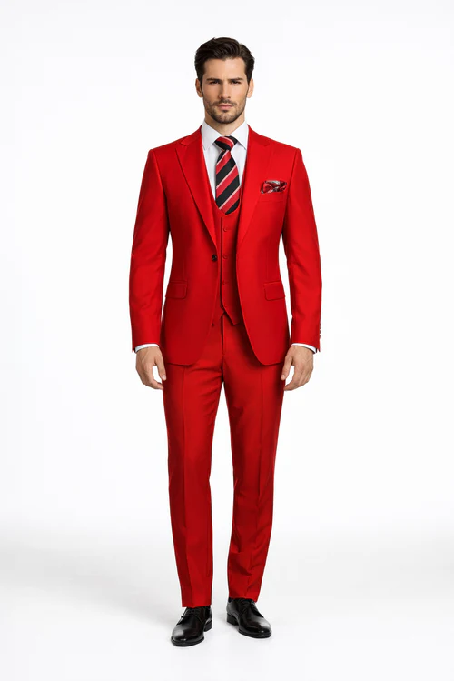 Rossiman Red Men's Suit Double Breasted Slim Fit