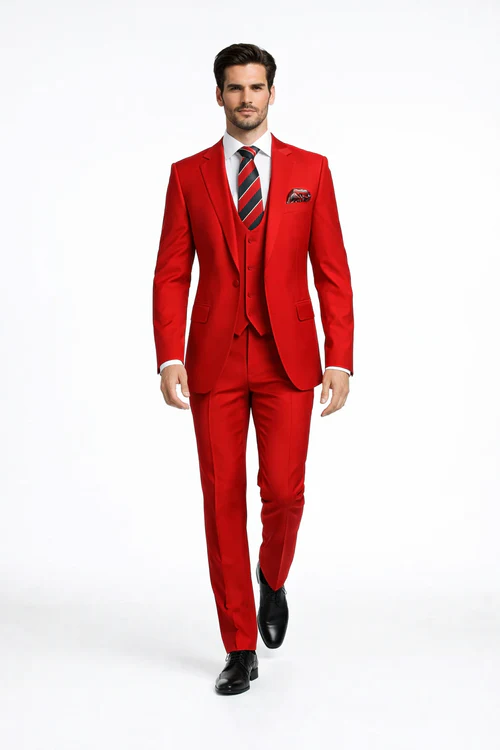 Rossiman Red Men's Suit Double Breasted Slim Fit