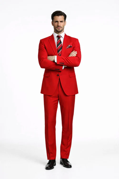 Rossiman Red Men's Suit Double Breasted Slim Fit