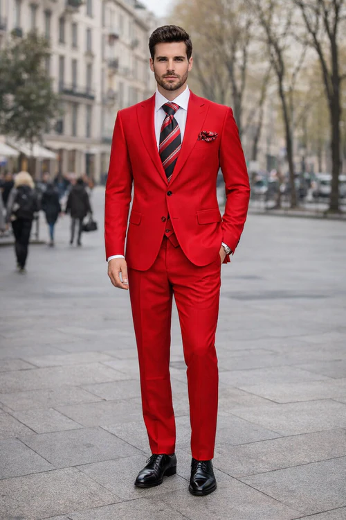 Rossiman Red Men's Suit Double Breasted Slim Fit