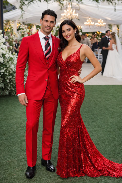 Rossiman Red Men's Suit Double Breasted Slim Fit