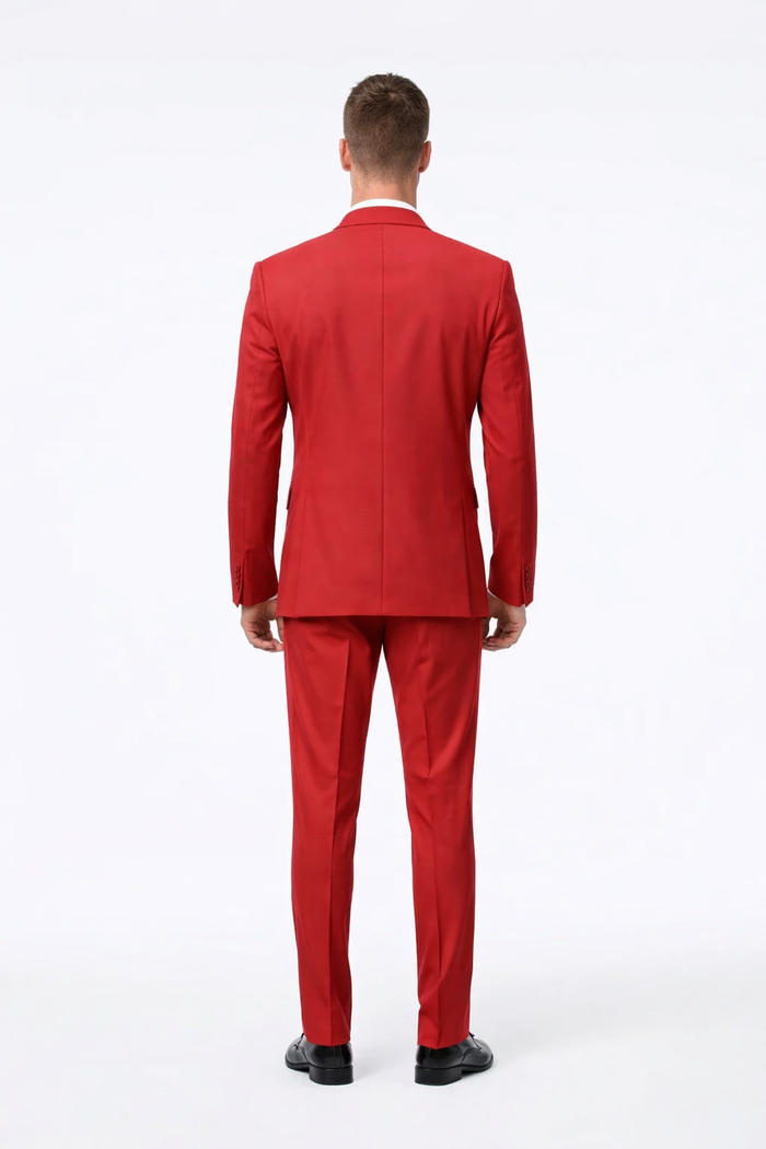Rossiman Men's Red Suit ?? Stylish 1-Button Peak Lapel Jacket & Double-Breasted Vest