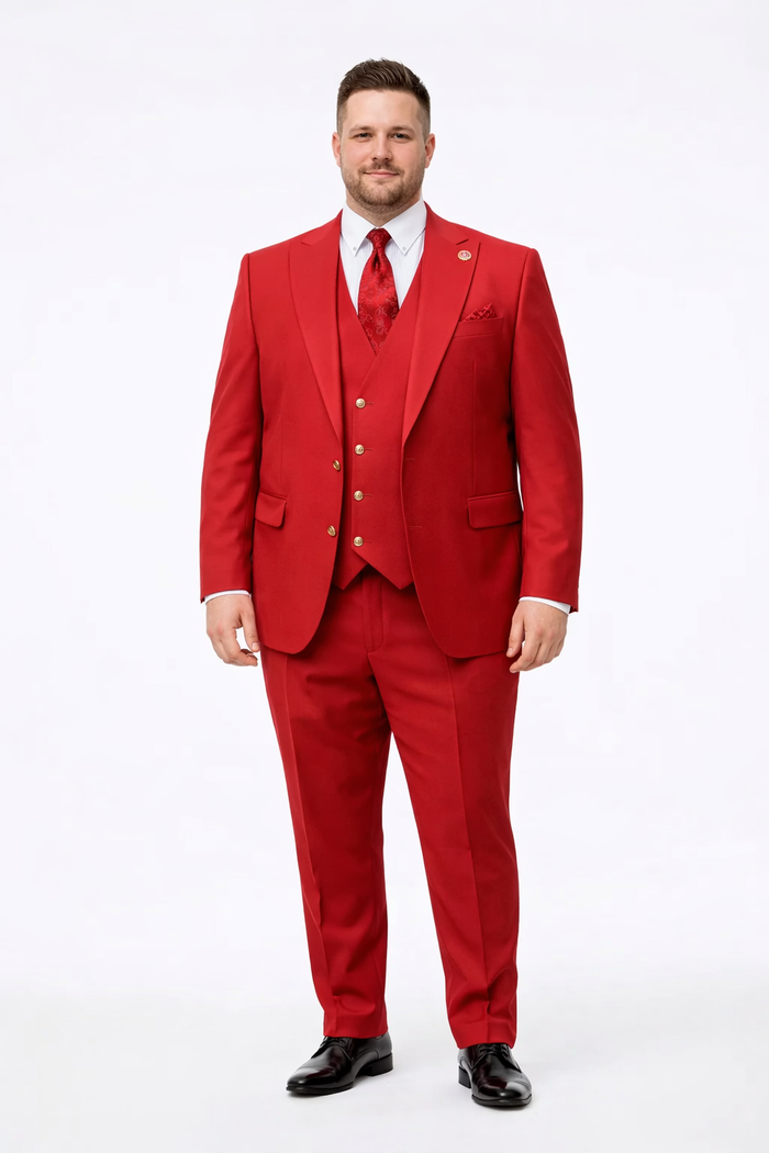 Rossiman Men's Red Suit ?? Stylish 1-Button Peak Lapel Jacket & Double-Breasted Vest