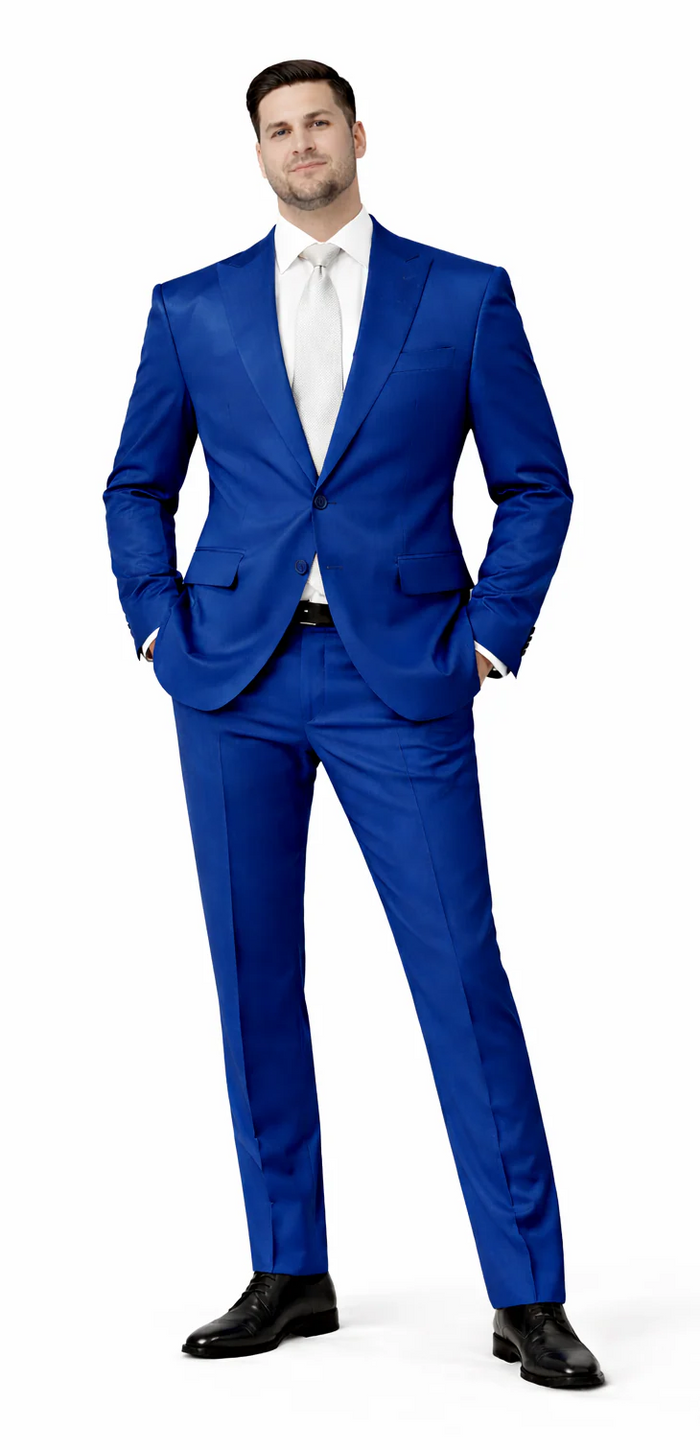 Rossiman Men's Royal Blue Glossy Sateen Suit - Bold & Refined Look