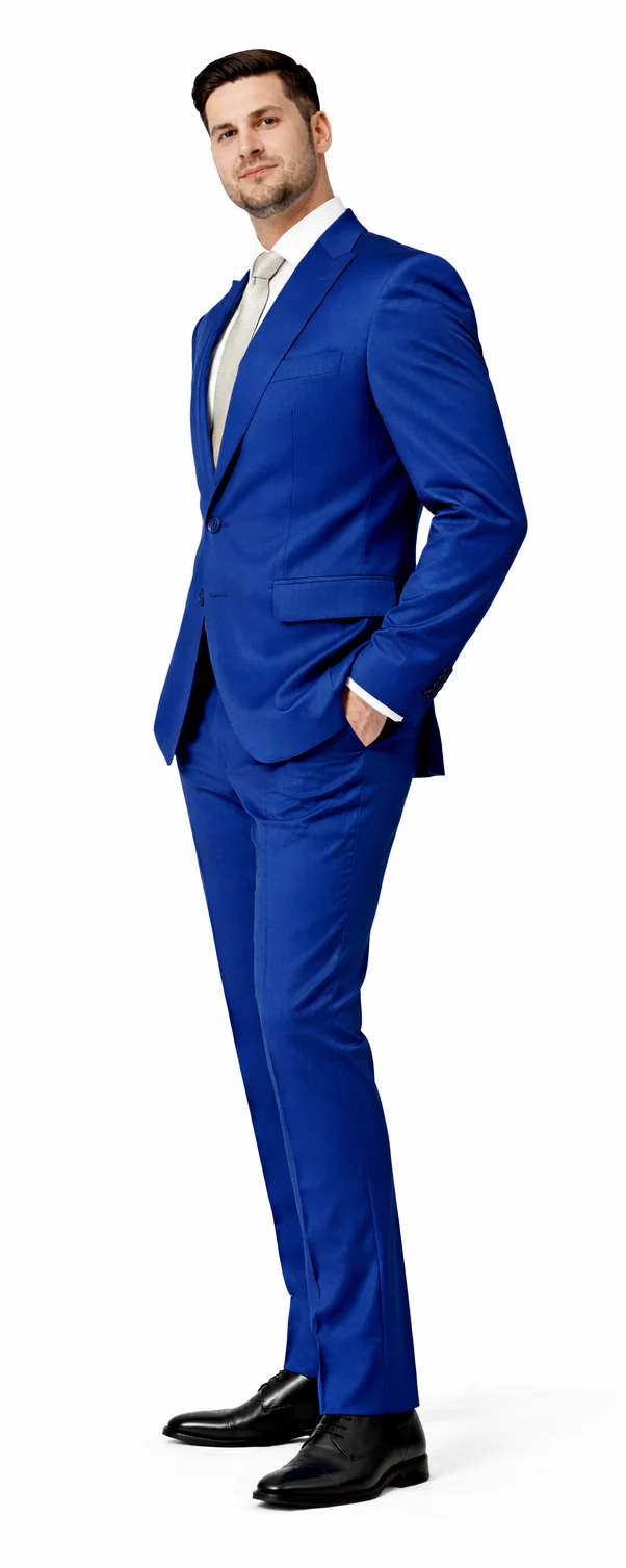 Rossiman Men's Royal Blue Glossy Sateen Suit - Bold & Refined Look
