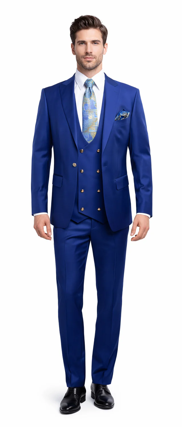 Rossiman Royal Blue Men's Suit Double Breasted Slim Fit