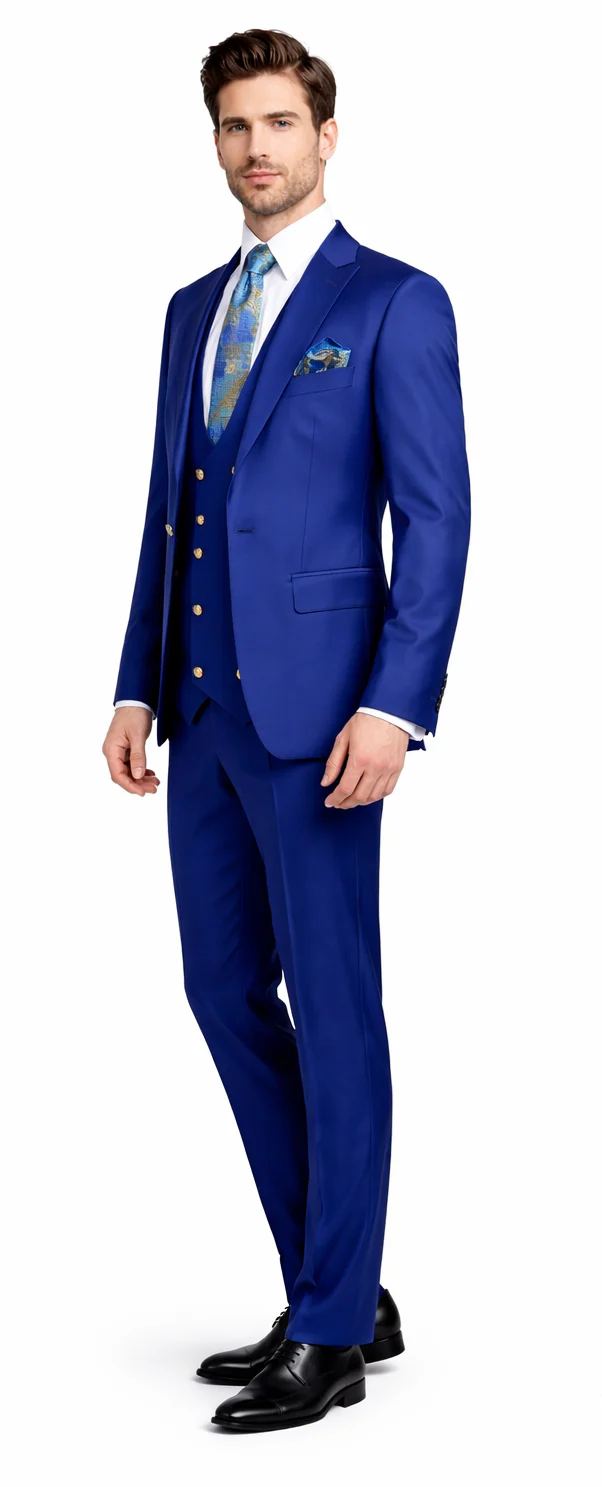 Rossiman Royal Blue Men's Suit Double Breasted Slim Fit