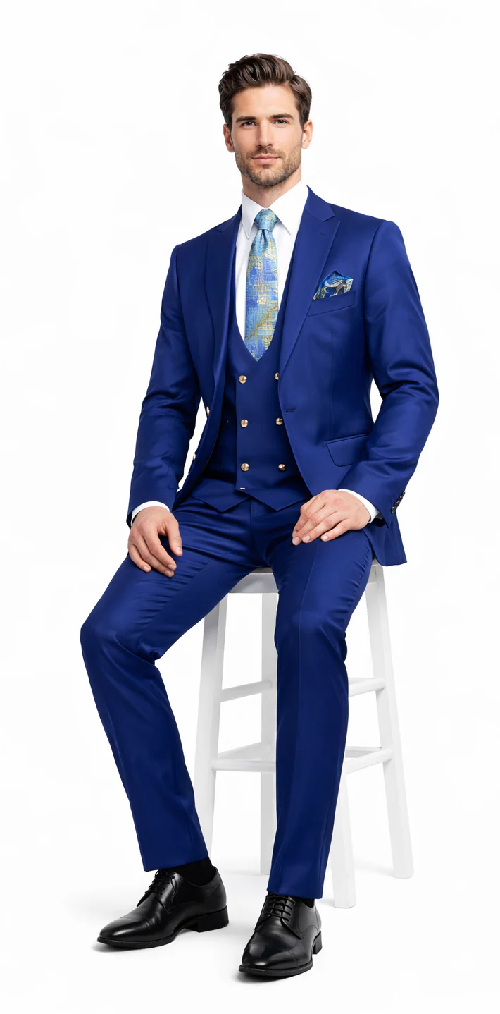 Rossiman Royal Blue Men's Suit Double Breasted Slim Fit