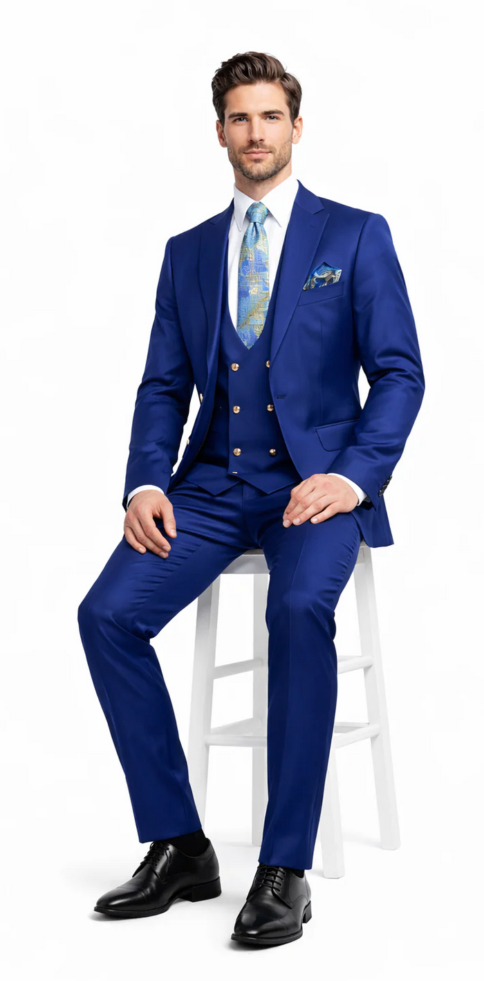 Rossiman Royal Blue Men's Suit Double Breasted Slim Fit